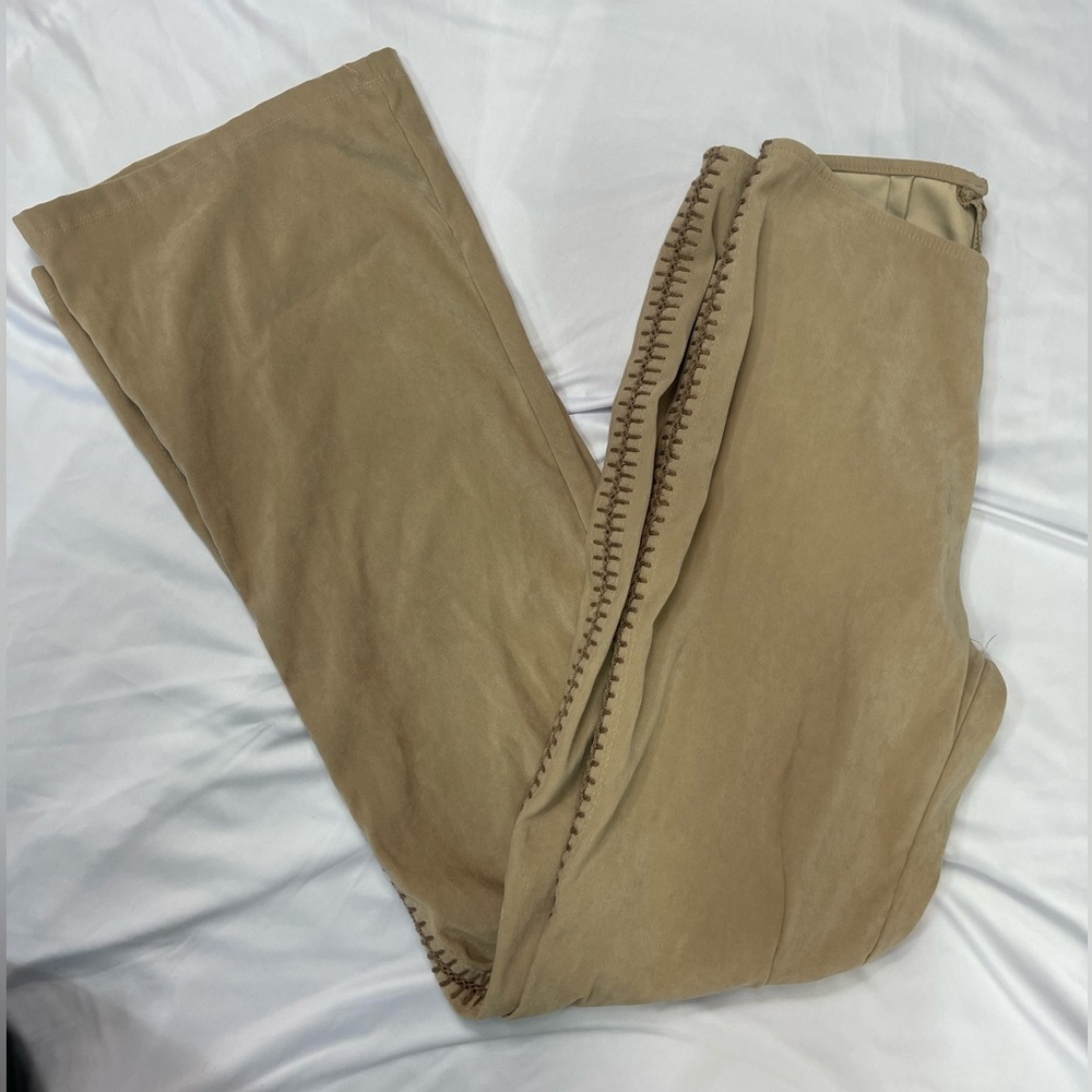 Divine faux suede stitching detail pull on boho pants women’s size L hippie